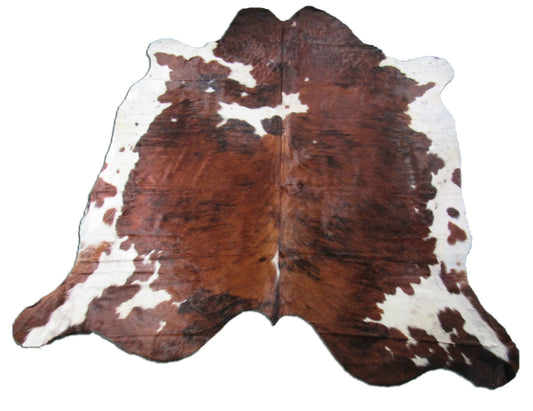 Big Tricolor Cowhide Rug (hair in thinning in spots/ has 1 stitch) Size: 8x7.5 feet M-1327