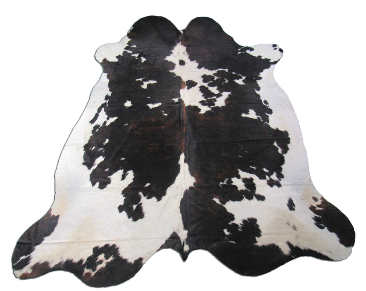 Huge Tricolor Cowhide Rug (mainly dark tones/almost black and white) Size: 8x7 feet M-1346