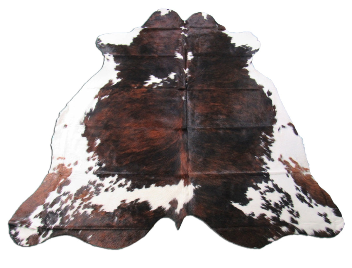 Nice Tricolor Cowhide Rug (mainly dark tones) Size: 7x7 feet M-1355