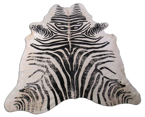 Distressed Zebra Cowhide Rug (background is offwhite/ edges are a bit darker) Size: 7.2x6 feet M-1365