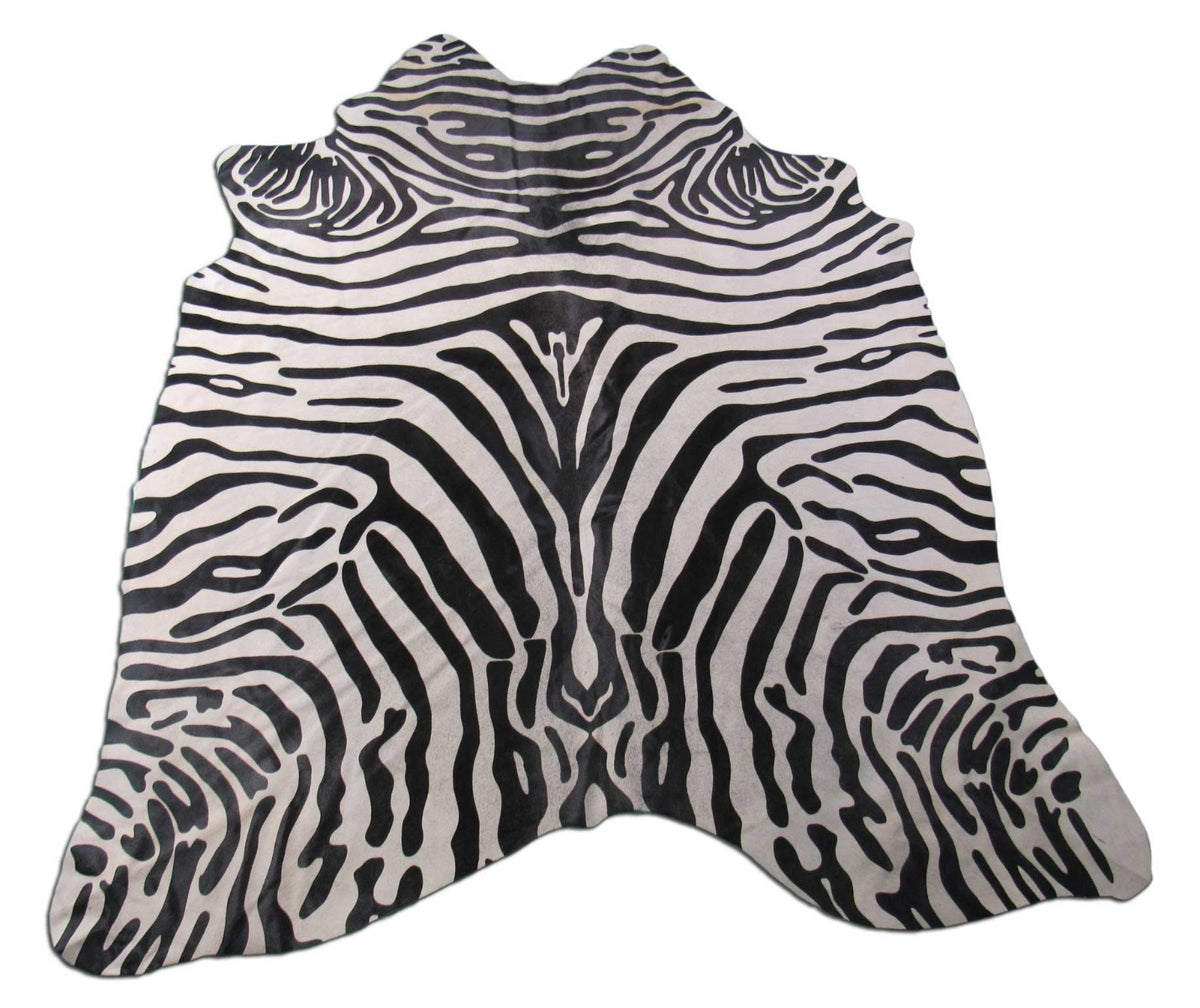 Zebra Print Cowhide Rug (Background is a bit grey) Size: 7x6 feet M-1414