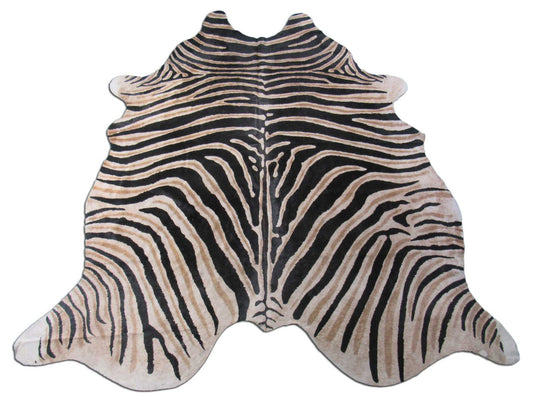 Genuine Zebra Cowhide Rug (inner stripes are BROWN) Size: 7x6 feet M-1441