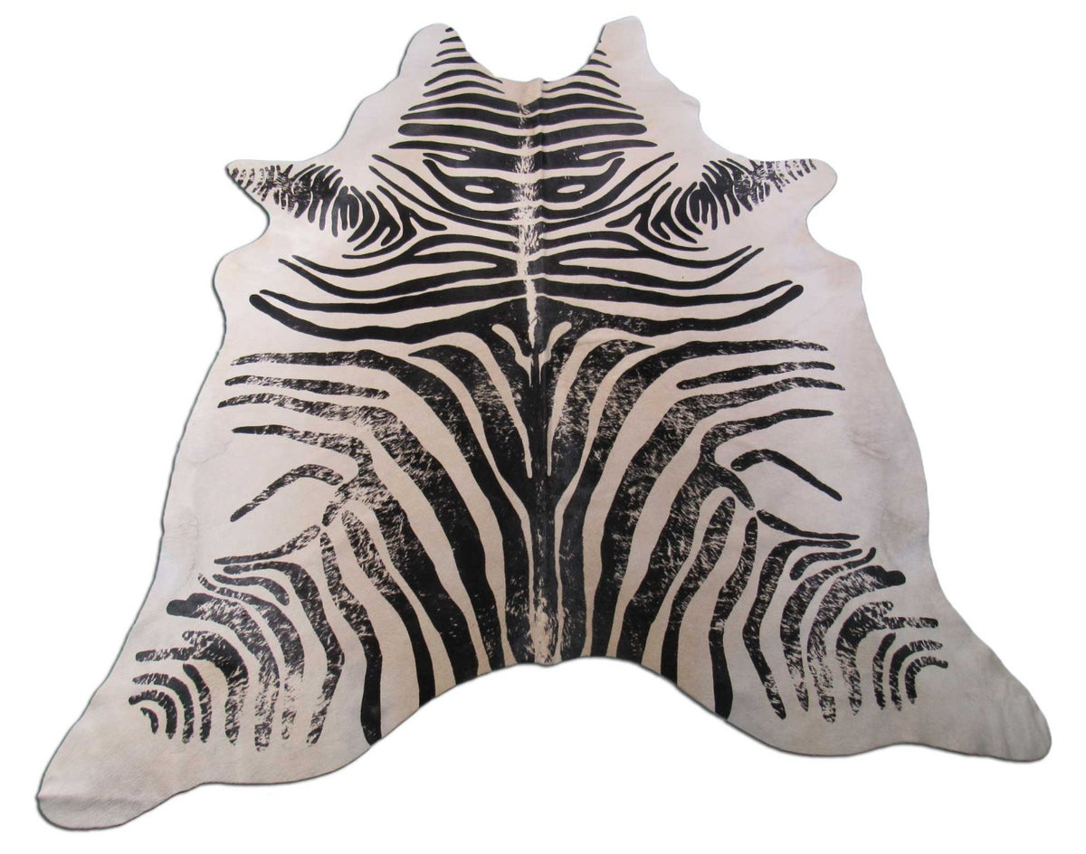 Vintage Zebra Cowhide Rug (background is very light beige) Size: 7.2x6.2 feet M-1442