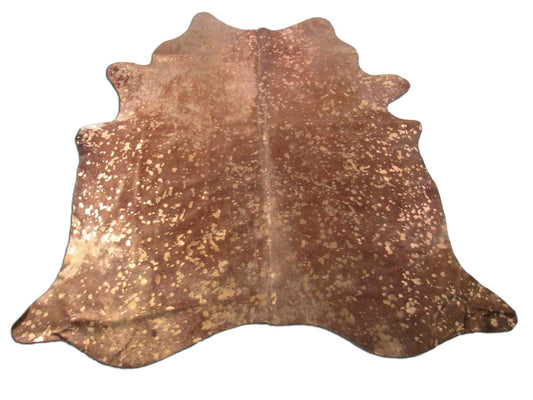 Chocolate Brown with Gold Metallic Acid Washed Cowhide Rug (veggie tanned) Size: 6.7x7 feet M-1456