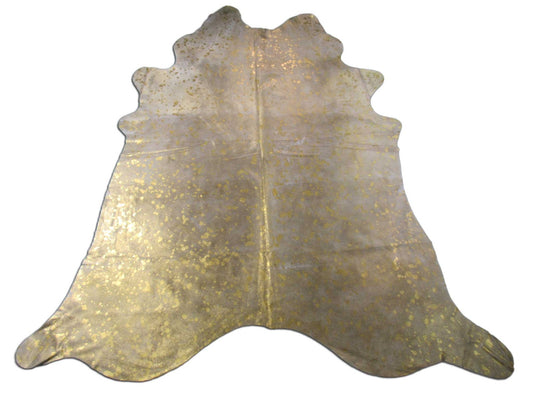Gold Metallic Cowhide Rug (1 hard to see stitch) Size: 8x7 feet M-1461