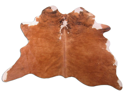 Cognac Brown Brindle Cowhide Rug with White Belly - Size: 4.5x5 feet M-1464