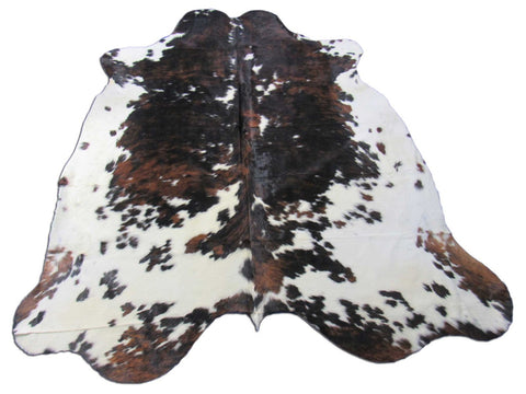 Gorgeous Tricolor Cowhide Rug (predominantly dark tones) Size: 7.2x7 feet M-1471