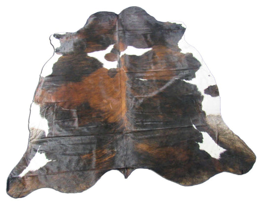 Tricolor Cowhide Rug (mainly solid dark brown) Size: 7x6.5 feet M-1473