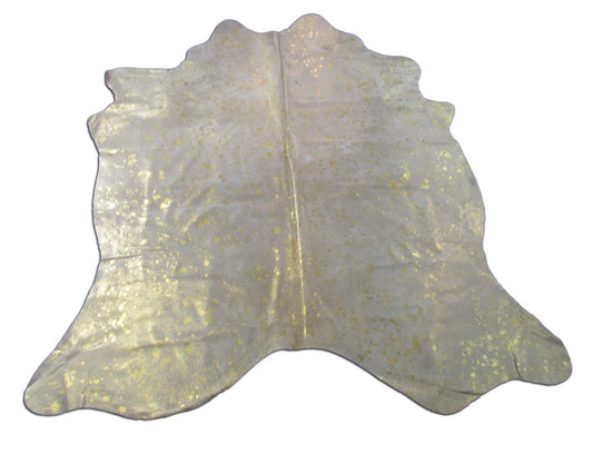 Gold Metallic Cowhide Rug (has a small hole) Size: 7.2x6.7 feet M-1488