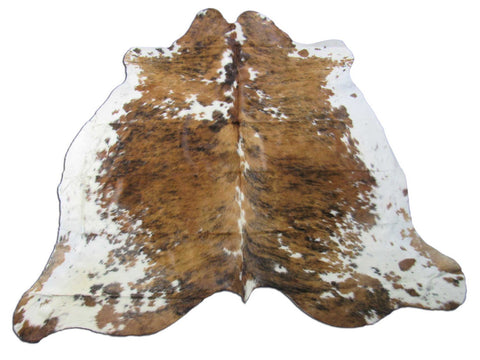 Gorgeous Tricolor Cowhide Rug (good patch) Size: 7x6.7 feet M-1495