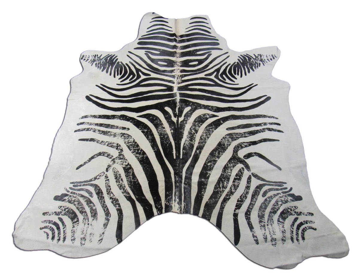 Vintage Zebra Print Cowhide Rug (nice light background) Size: 7x6.2 feet M-1500