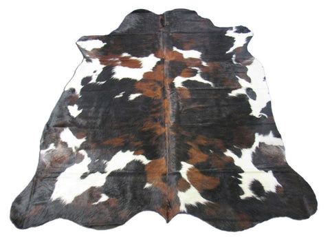 Tricolor Cowhide Rug (mainly dark tones) Size: 6.5x6.2 feet M-1503