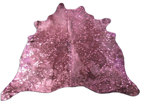 Dyed Purple Cowhide Rug with Metallic Pink Acid Wash - Size: 6.7x7.2 feet M-1547