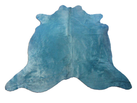 Dyed Teal Cowhide Rug - Size: 6.7x7 feet M-1581