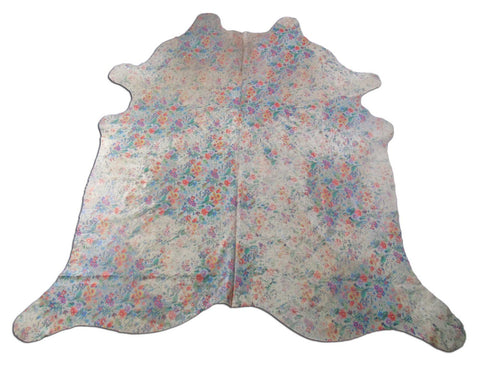 Floral Acid Washed Cowhide Rug - Size: 8x7.5 feet M-1582