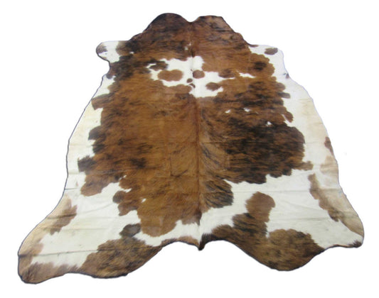 Tricolor Speckled Cowhide Rug (mainly brown tones/ longish hair) - Size: 7.2x6.5 feet M-1589