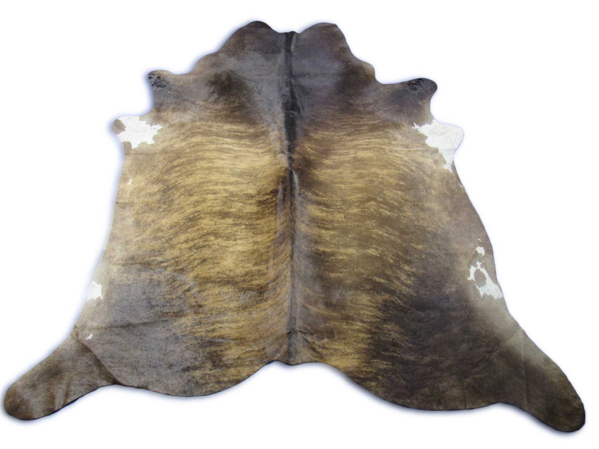 Dark Brown Brindle with White Belly Cowhide Rug - Size: 8x7 feet M-1595