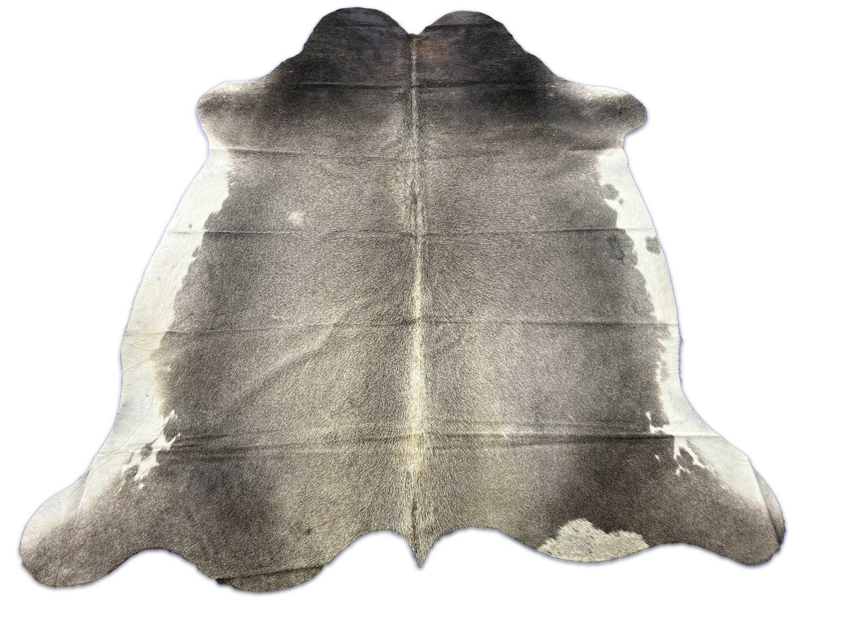 Nice Grey Cowhide Rug with White Belly Size: 6.2x6 feet M-1607