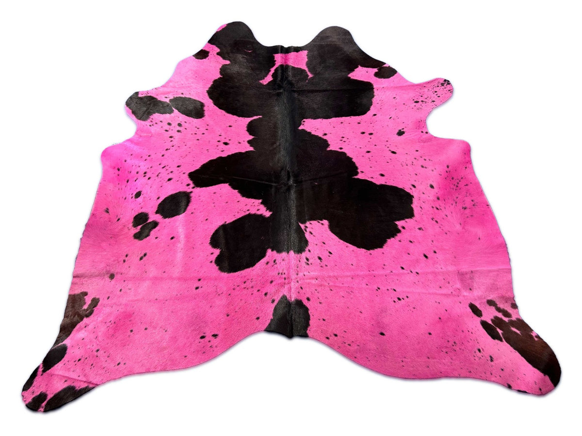 Dyed Pink Black & White Cowhide Rug Size: 6.2x6.5 feet M-1610