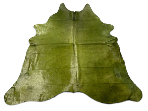 Dyed Green Cowhide Rug (2 little patches) Size: 7x6.7 feet M-1624