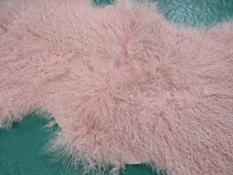 Pink Mongolian Sheep Skin Rug - Size: ~ 38 X 22 inches Tibetan Lamb