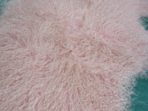 Pink Mongolian Sheep Skin Rug - Size: ~ 38 X 22 inches Tibetan Lamb