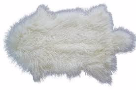 Bleached White Mongolian Sheep Skin Rug - Size: ~ 35 X 20 inches Tibetan Lamb