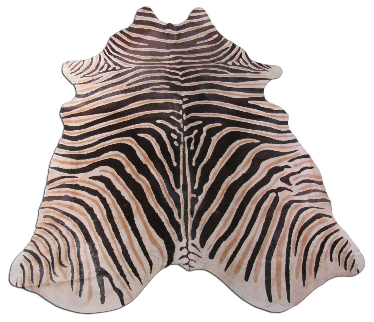 Genuine Zebra Cowhide Rug (both inner and outer stripes are brown) Size: 7 1/4x6 feet O-1016