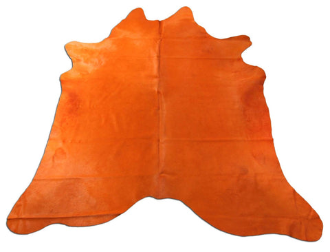 Dyed Orange Cowhide Rug - Size: 7.5' x 7' O-1018