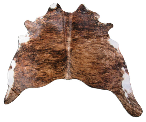 Brown Brindle Cowhide Rug with White Belly - Size: 7 1/4x6 1/4 feet O-1031