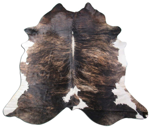 Dark Brindle Cowhide Rug with Awesome Dorsal Line & White Belly Size: 8 1/4x7 feet O-1055