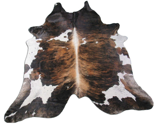 Beautiful Brazilian Tricolor Cowhide Rug - Couple of Natural Scratches Size: 8 1/4x6 3/4 feet O-1065