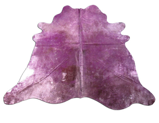 Dyed Purple Cowhide Rug with Metallic Glitter - Size: 6.7x7 feet O-1123