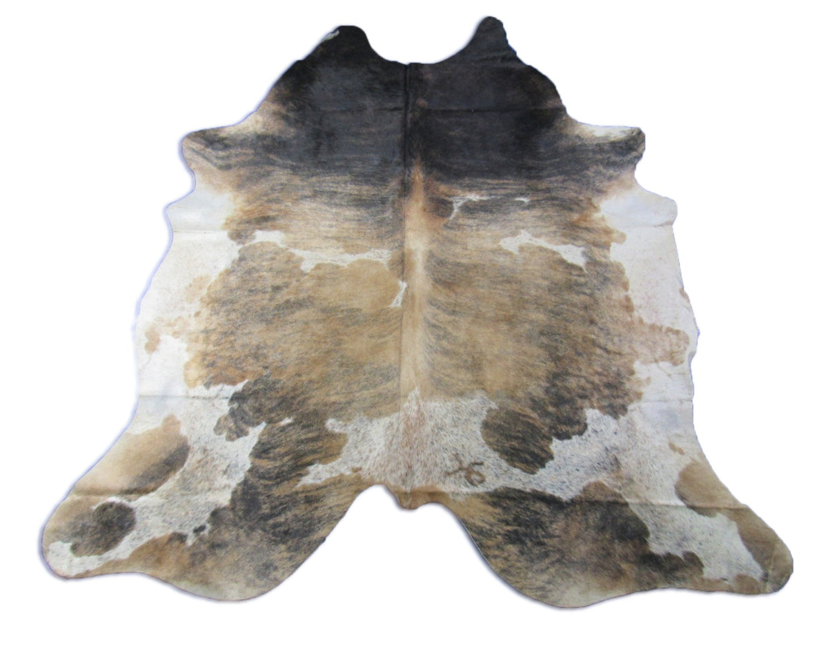 Gorgeous Brindle Tricolor Cowhide Rug (tones of black and beige) Size: 8x7 feet O-1194