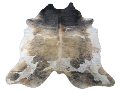 Gorgeous Brindle Tricolor Cowhide Rug (tones of black and beige) Size: 8x7 feet O-1194