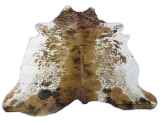 Magnifique et unique tapis en peau de vache tricolore Taille : 6x6,5 pieds O-1197