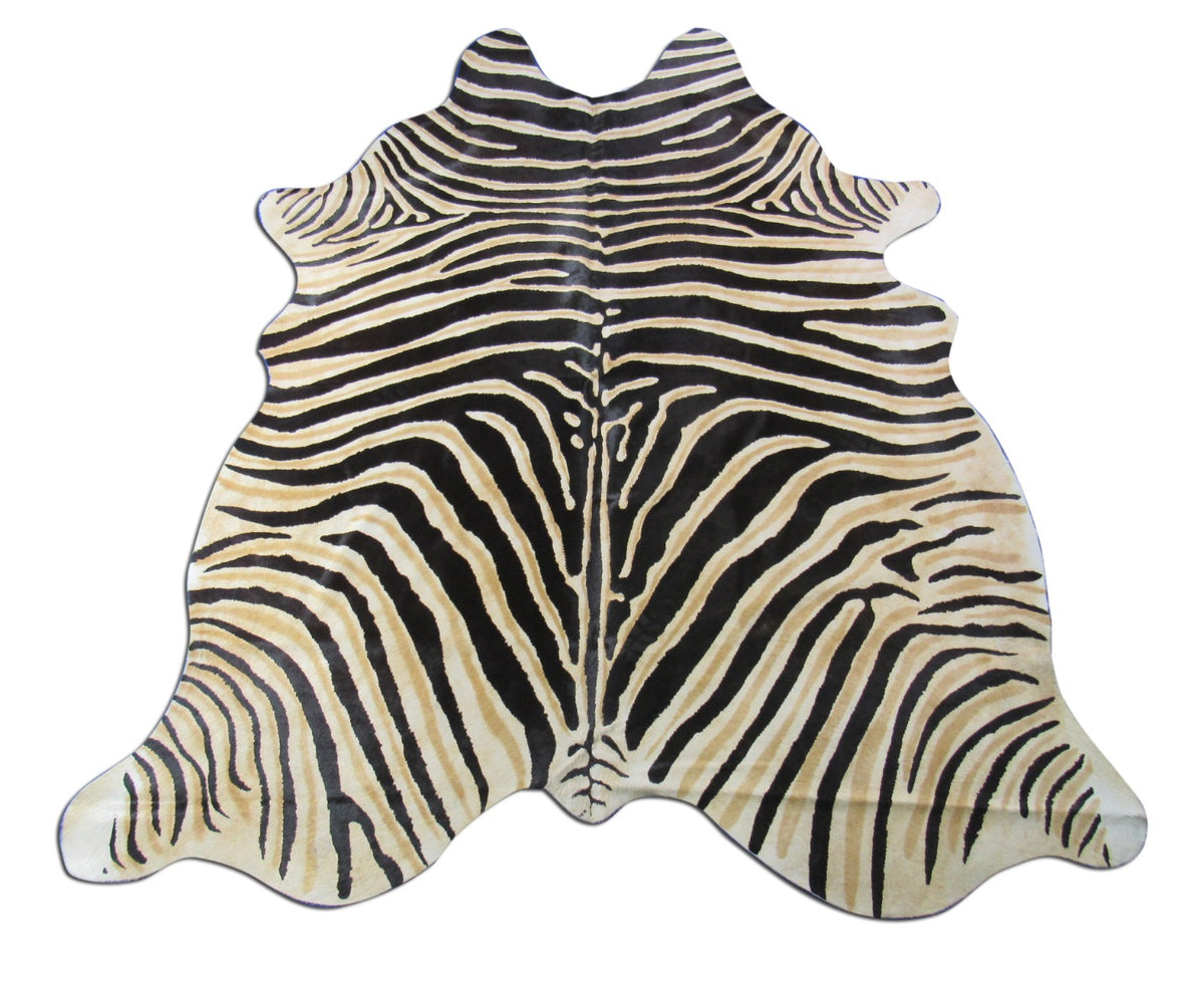 Dark Genuine Zebra Print Cowhide Rug - Size: 7x6 feet O-253