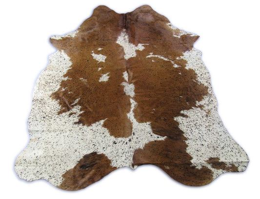 Brown & White Cowhide Rug with Speckled Printed Pattern - Size: 6.7x6 feet O-273