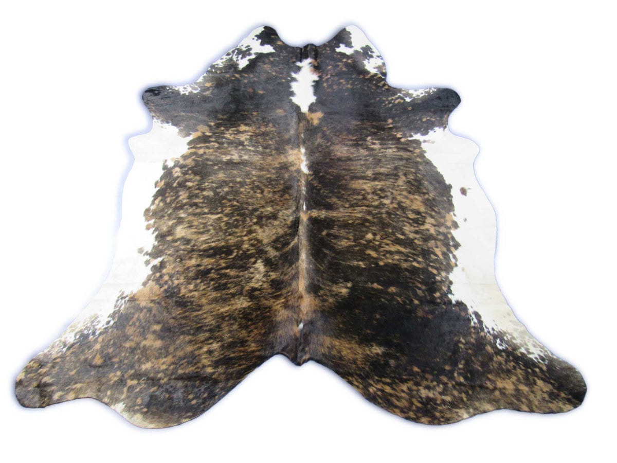 Gorgeous Brazilian Brindle Cowhide Rug (white belly and spine) Size: 8x7 feet O-285