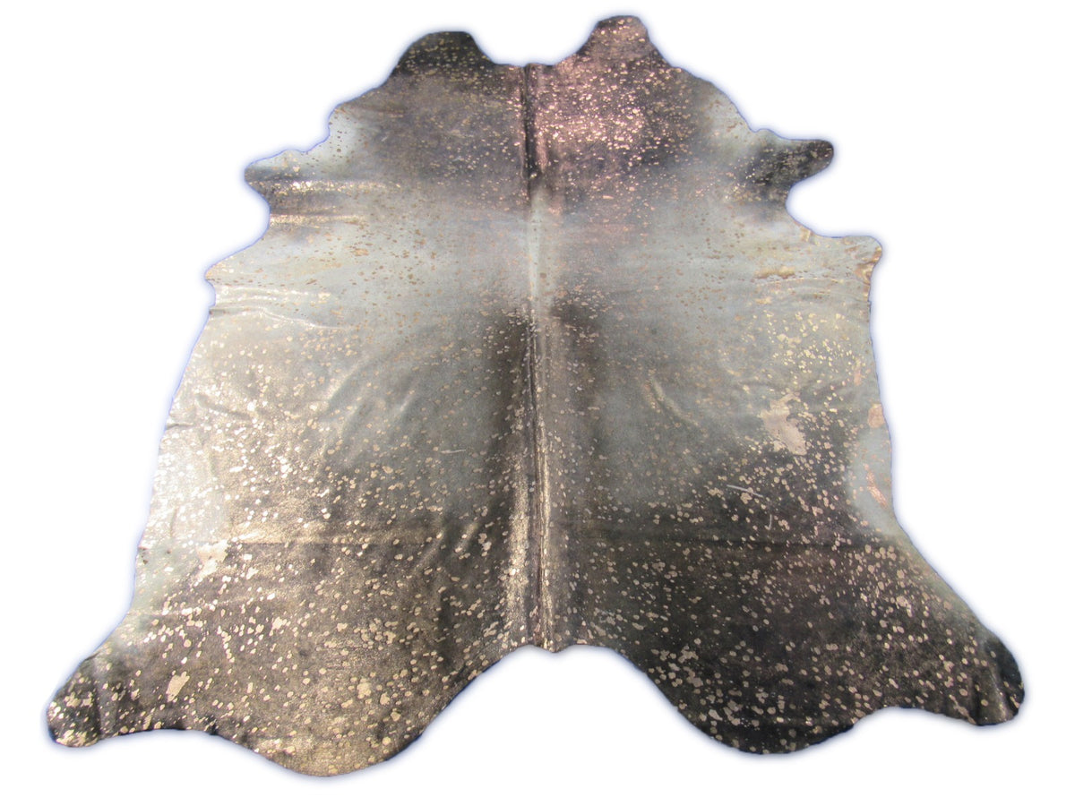 Rose Gold Metallic Cowhide Rug on Natural Grey Cowhide Rug Size: 8x6.5 feet O-296