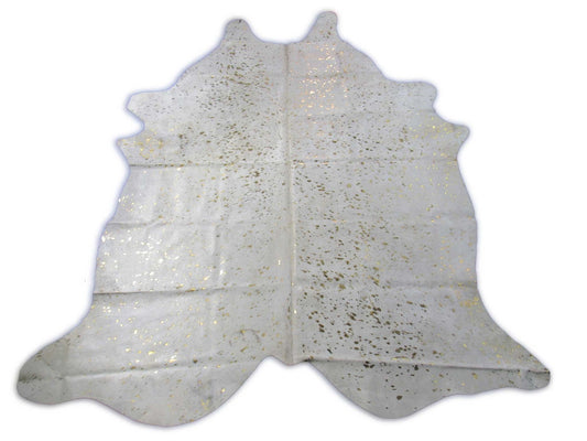 Gold Metallic Acid Washed Cowhide Rug (1 patch/ light background) Size: 8x7 feet O-306