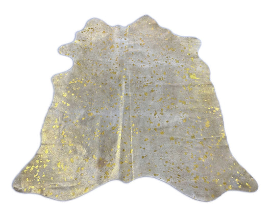 Small Gold Metallic Acid Washed Cowhide Rug Size: 5x5 feet O-323