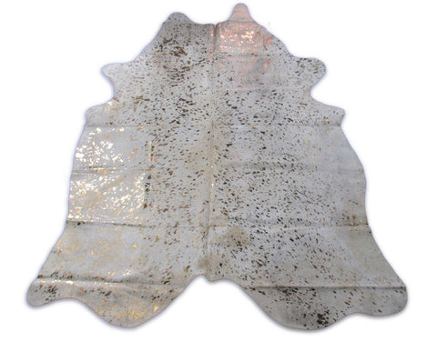 Bronze Metallic Acid Washed Cowhide Rug (background is light with some beige) Size: 8x6.5 feet O-330