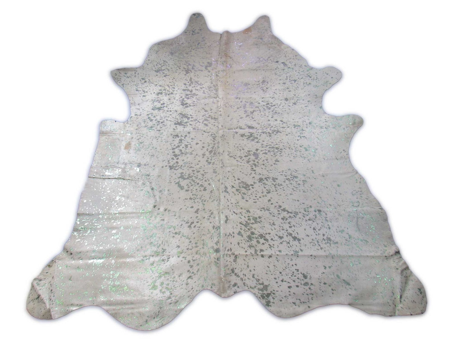 Light Green Metallic Acid Washed Cowhide Rug (light background) Size: 8.5x7.7 feet O-331