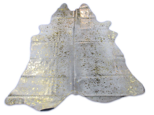 Gold Metallic Acid Washed on Light Grey Cowhide Rug Size: 7x6.2 feet O-332