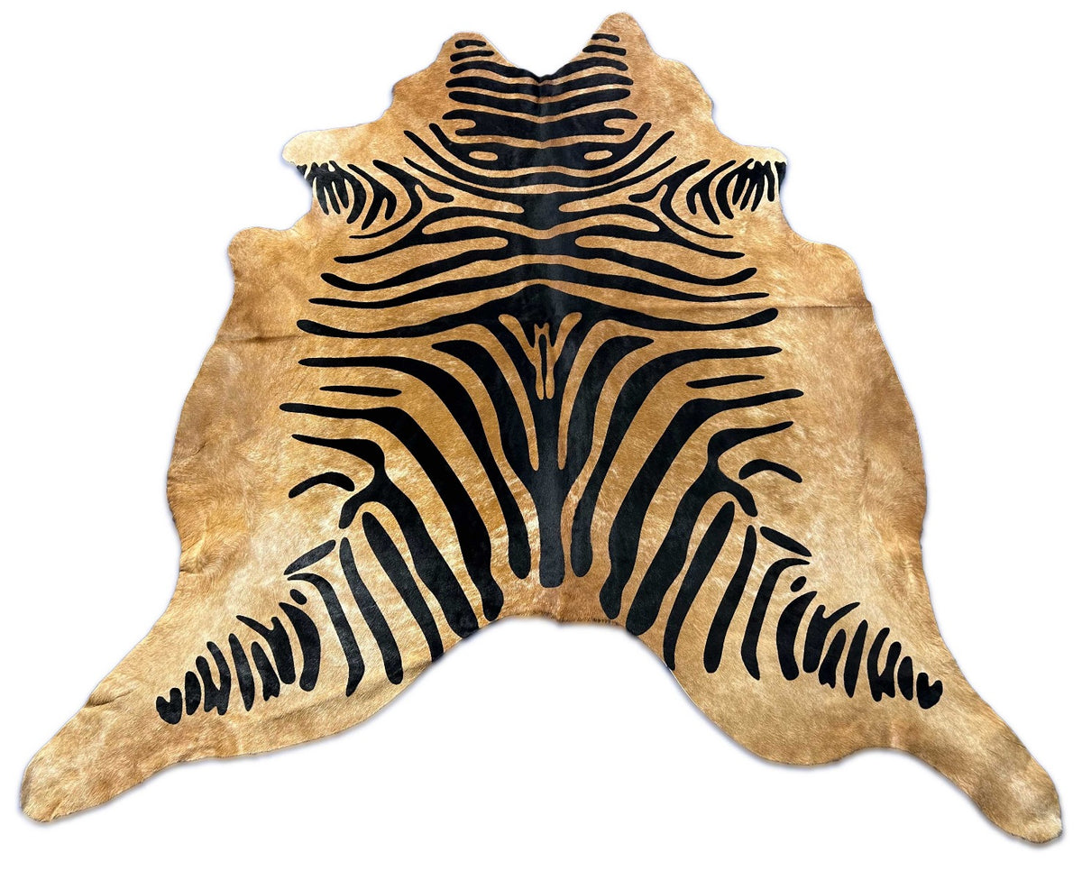 Dark Beige Zebra Print Cowhide Rug (black stripes/ veggie tanned) Size: 7x6.5 feet O-340