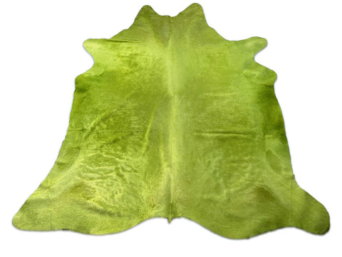 Tapis en cuir de vache teinté vert citron (magnifique/taille énorme) Taille : 8x7 pieds O-359