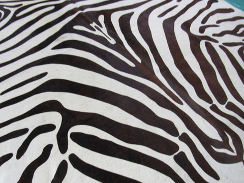 Zebra Print Cowhide Rug Size: 7 1/4' X 6 1/2' Brown/White Upholstery Zebra Cowhide Rug O-834