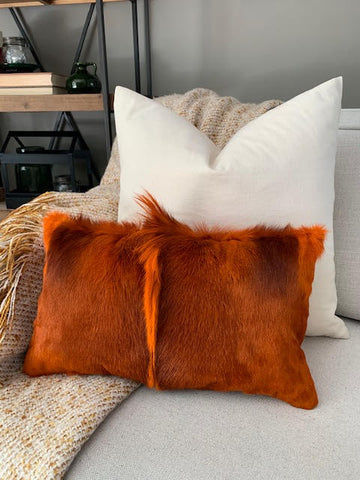 Burnt Orange Springbok Cushion Cover (Lumbar) - Size: 18" X 11" - Dyed Orange Springbok Skin Pillow Cover