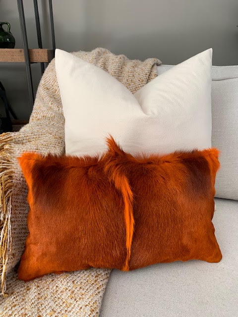 Burnt Orange Springbok Cushion Cover (Lumbar) - Size: 18" X 11" - Dyed Orange Springbok Skin Pillow Cover